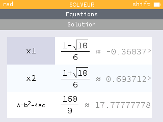 Affichage des solutions de l'équation (iii) dans l'application Solveur