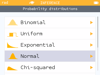 The normal distribution is just one of the distributions found in the Probability section of the Inference app