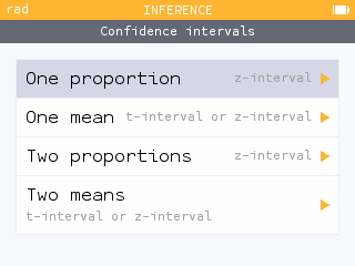 Intervals and tests can be found in the Inference application