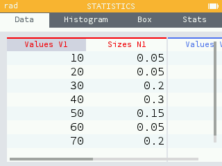 Tables of data series in the Data tab