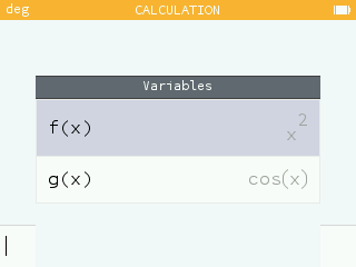 The functions defined in the Functions application are available in the variables menu