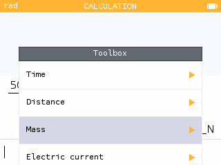 Units section of the toolbox