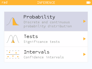 Main menu of the Probabilities application