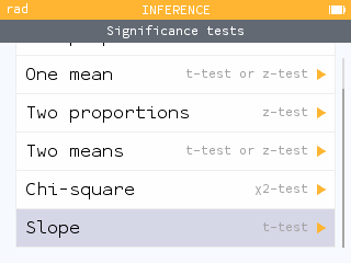 Dateset for a slope test