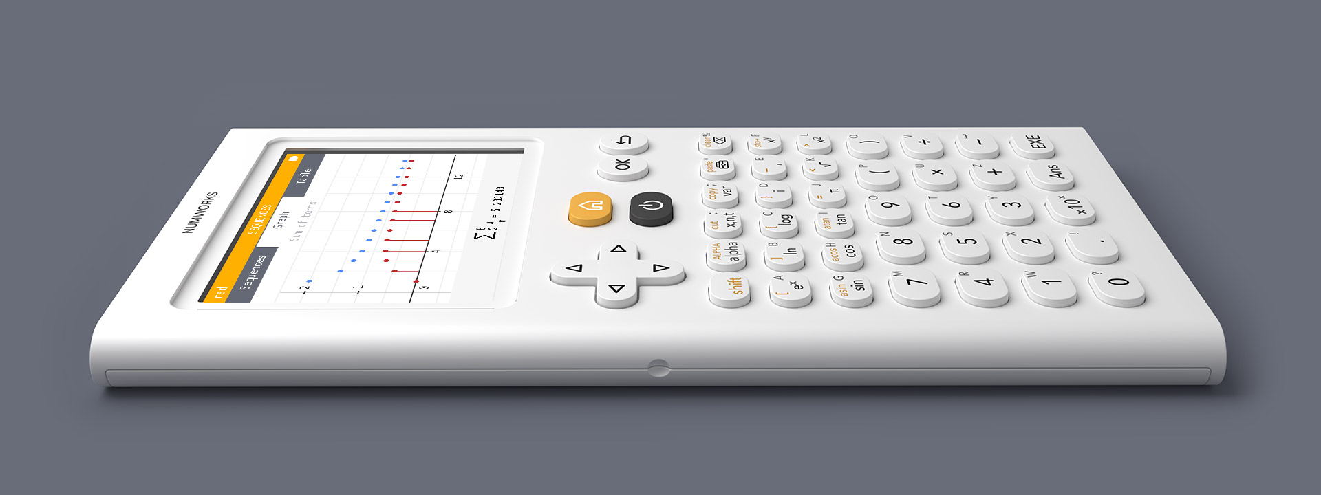 Numworks calculator on a gray background
