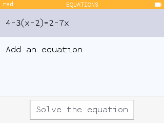 Entering the equation 4-3(x-2)=2-7x
