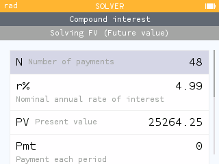 Inputting values into the compound interest solver
