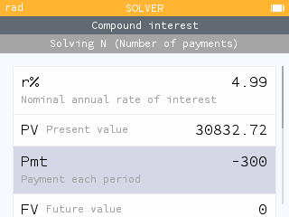 Inputting values into the finance solver