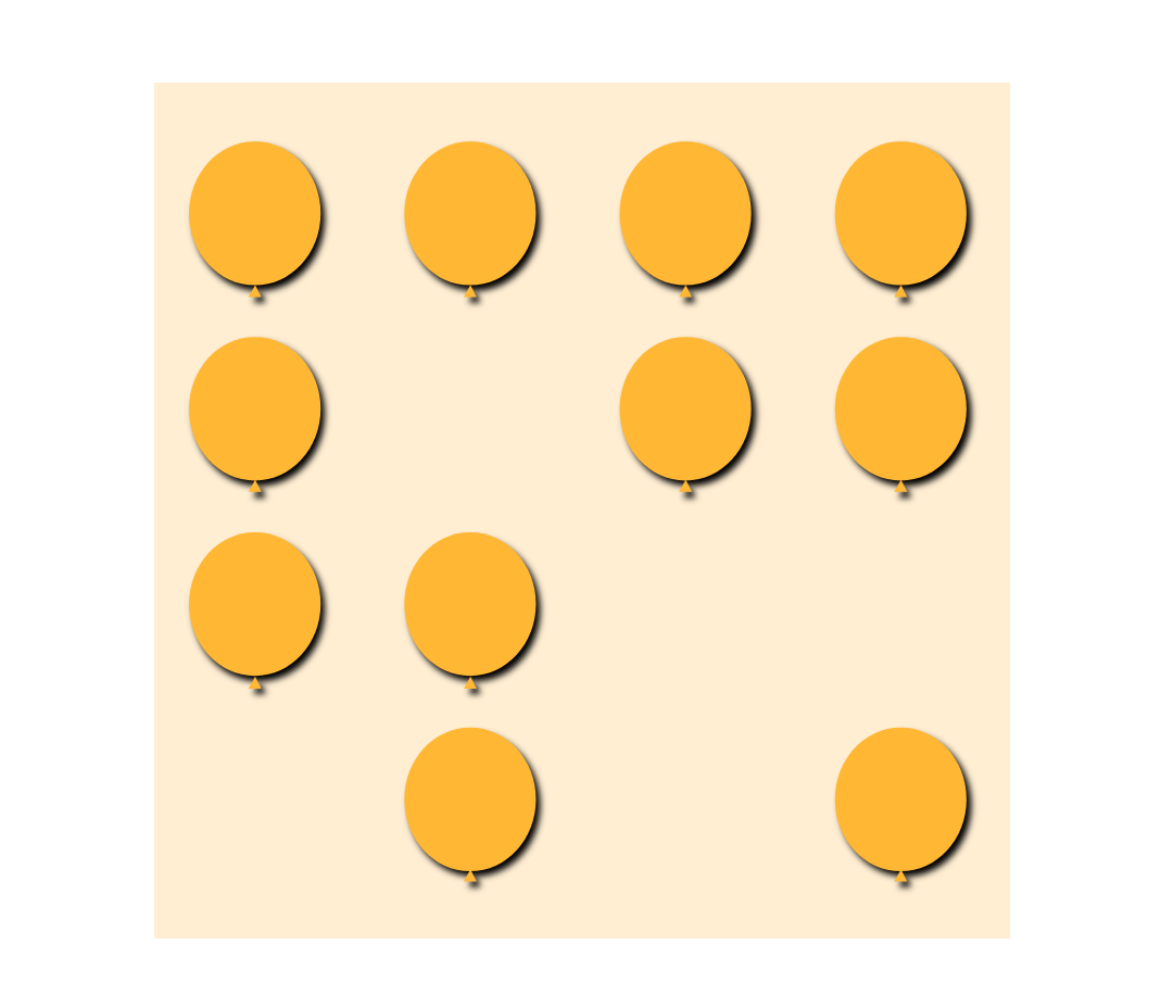 A board with 11 yellow balloons