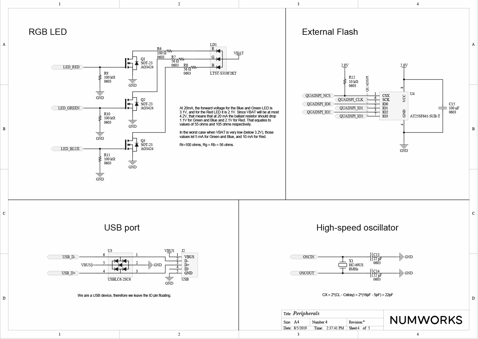 NumWorks graphing calculator peripherals schematics