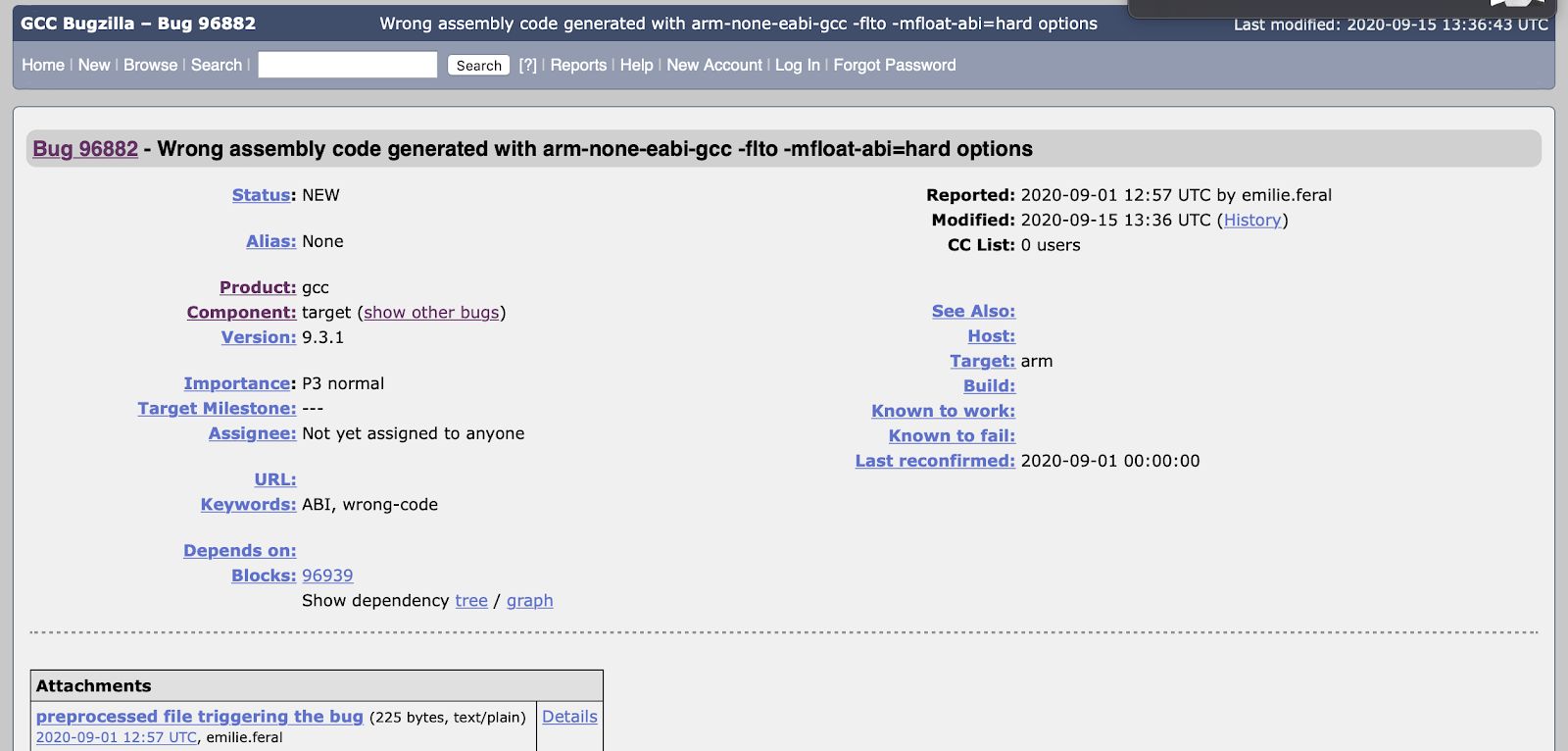 Rapport de bug sur GCC Bugzilla