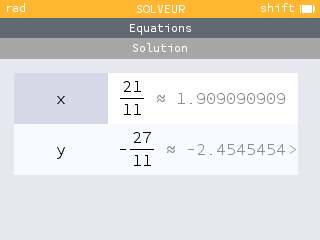 Affichage des solutions du système d'équations (i) dans l'application Solveur