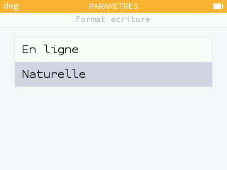 Sélection du format naturel dans l'application Paramètres