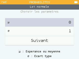 Changement de la légende du paramètre mu de la loi normale