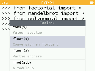 la fonction float() et eval() est disponible dans le catalogue