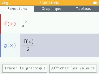 Les fonctions définies dans l'application Fonctions sont disponibles dans menu variables