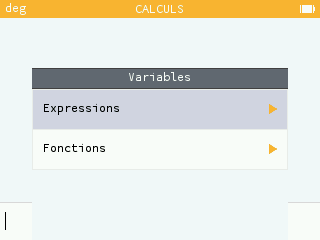 Les fonctions définies dans l'application Fonctions sont disponibles dans menu variables