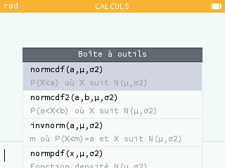 Les fonctions associées aux distributions normale et binomiale disponibles dans la section Probabilités de la boîte à outils