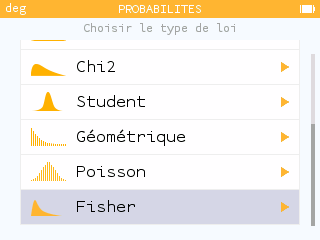 Loi de Fisher disponible dans l'application Probabilités