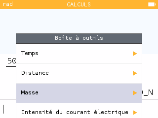 Section Unités de la boîte à outils