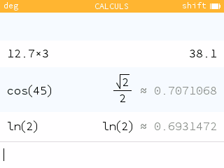 Affichage des résultats sur une ligne dans l'application Calculs si la place le permet