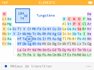 Elément sélectionné dans le tableau périodique