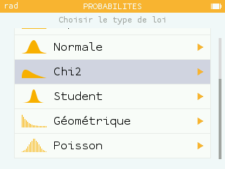Les lois du chi-2, de Student et géométrique sont disponibles dans l'application Probabilités