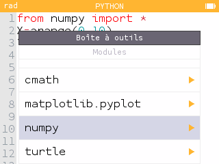 Section numpy de la boite à outils
