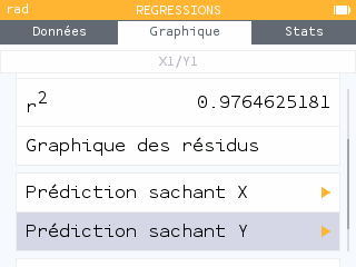 Touche ok, on sélectionne Prédiction selon y.