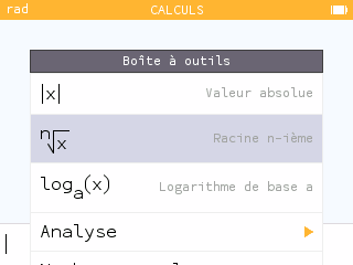 La boîte à outils ouvre un sous-menu.