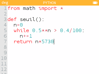 On écrit un algorithme de seuil avec l'application Python.