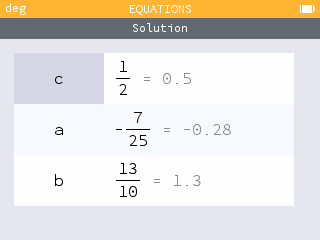 La calculatrice nous donne a=-0,28 b=1,3 et c=0,5.