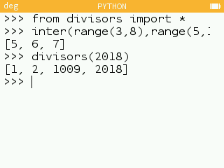 Exécution de la fonction divisors.