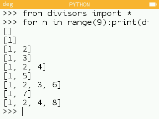 Appel de la fonction divisors avec une boucle.