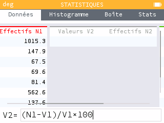 Après avoir entré en V1 et en N1 les données du tableau, on sélectionne le titre de la colomne V2 puis Remplir avec une formule.