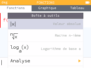 En appuyant sur la touche Boîte à outils, l'écriture valeur absolue est suggérée en premier.