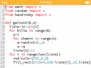 On écrit un programme qui liste le nombre de billes contenues dans chacun des compartiments et on représente chacune de ces billes avec un rectangle grâce au module Kandinsky.