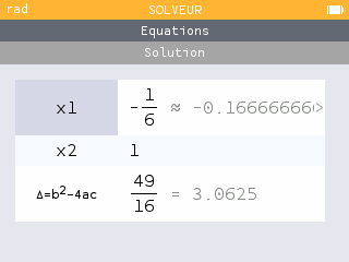 Solution de l'équation du second degré.