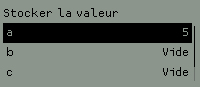 Menu d'enregistrement des valeurs