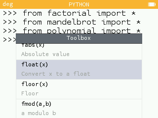De functie float () en eval () zijn beschikbaar in de catalogus