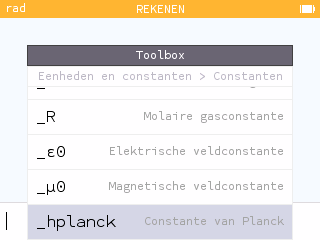 Constante van Planck in de Toolbox