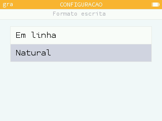 Seleção do formato de escrita natural na aplicação Definições