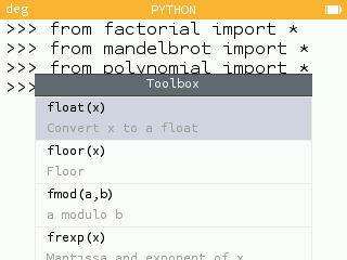 As funções float() e eval() estão disponíveis no catálogo