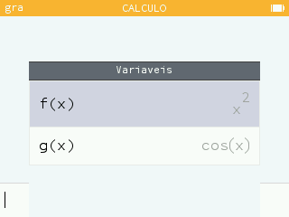 As funções definidas na aplicação Funções estão disponíveis no menu variáveis.