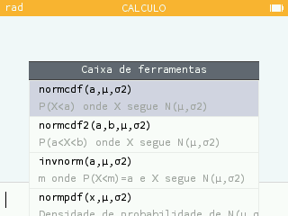 Funções associadas às distribuições normal e binomial disponíveis na secção Probabilidades da Caixa de ferramentas