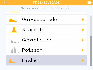 Distribuição Fisher disponível na aplicação Probabilidades