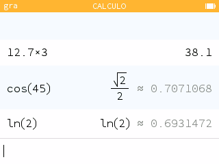 Exibição dos resultados numa linha na aplicação Cálculo, quando tal é possível