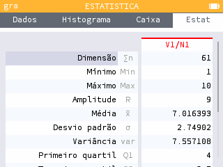 Coluna de símbolos no separador Estat da aplicação Estatística