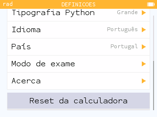 Fazer um reset à calculadora a partir da aplicação Definições