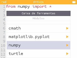 Secção numpy na caixa de ferramentas